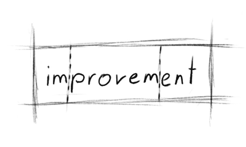Skica: reč „improvement“, u sredini označeno „provem“